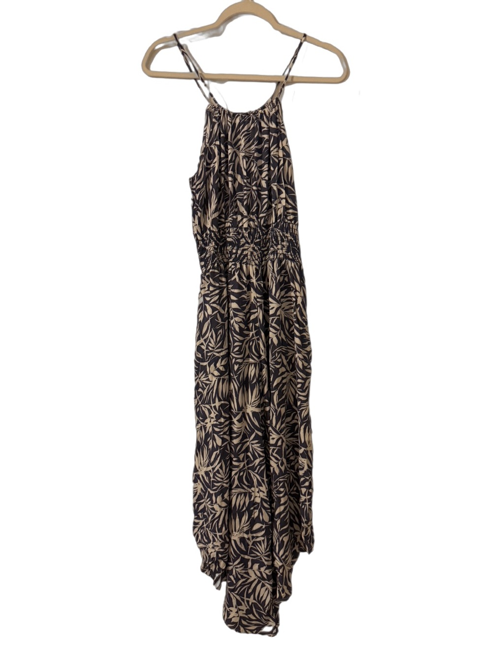 Sleeveless Blue & Cream Leaf-Print Maxi Jumpsuit